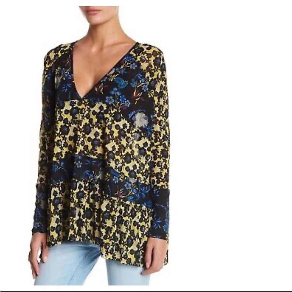 Free People‎ Isabella Tunic Top Mesh Floral Boho Tiered Size XS